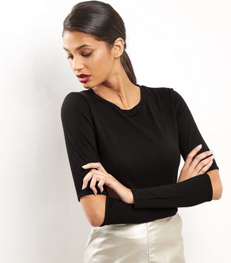 Black Split Elbow Long Sleeve Top | New Look