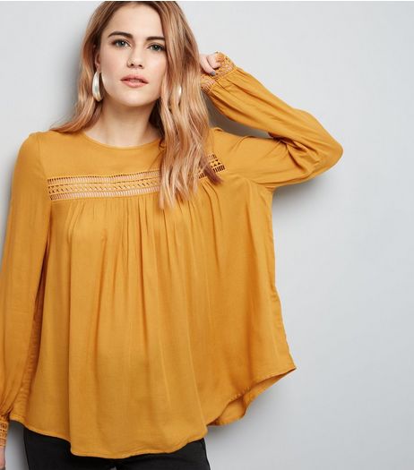 Yellow Cut Out Trim Long Sleeve Top | New Look