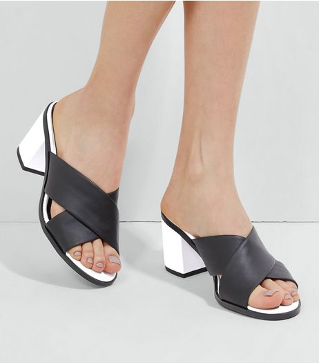 Black Contrast Heeled Mules | New Look