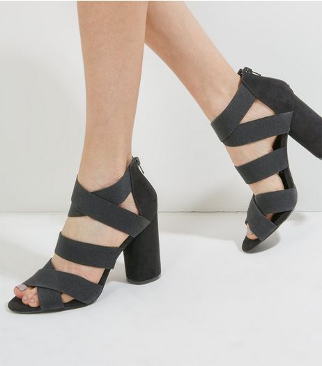 Black Suedette Elasticated Strap Heels | New Look