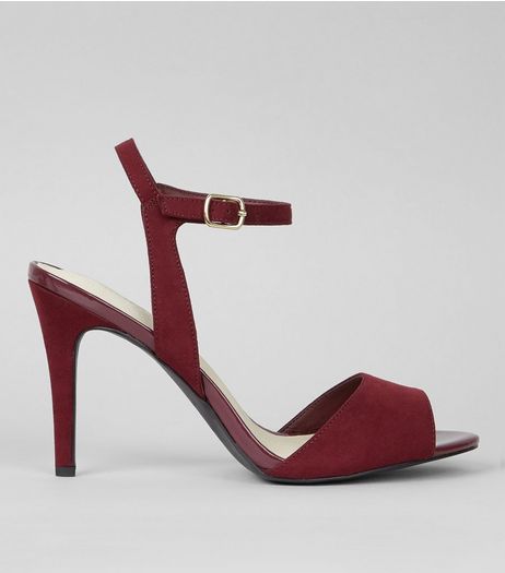 Burgundy Comfort Suedette Ankle Strap Heels | New Look