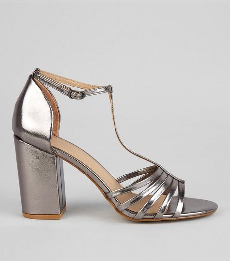 Pewter Metallic Multi Strap Heeled Sandals | New Look