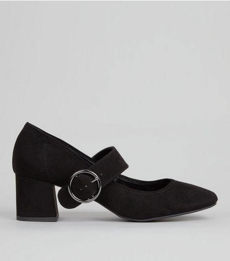 Black Suedette Buckle Strap Heels | New Look