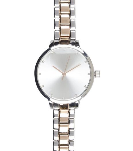Silver Two Tone Sports Watch | New Look