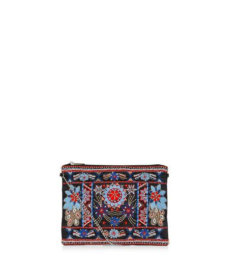 Black Embroidered Clutch Bag | New Look