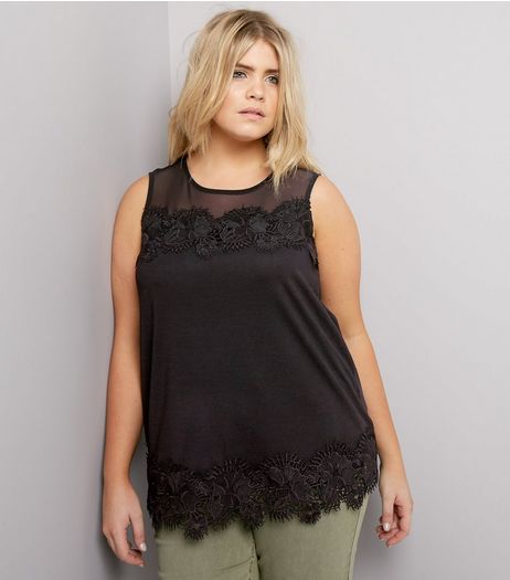 Curves Black Lace Sleeveless Top | New Look
