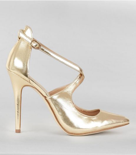Gold Cross Front Ankle Strap Heels | New Look