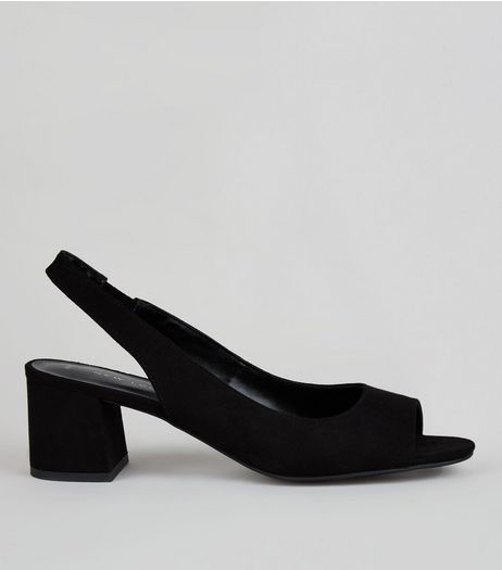 Black Peep Toe Sling Back Heels | New Look