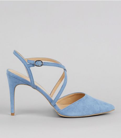 Blue Suedette Cross Strap Heeled Sandals | New Look