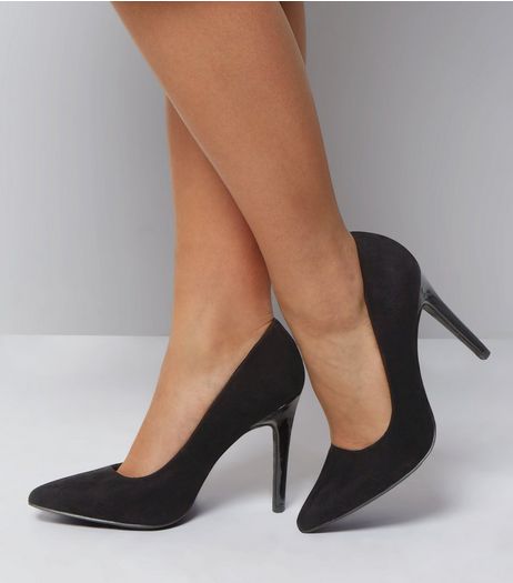 Wide Fit Black Suedette Contrast Heel Court Shoes | New Look
