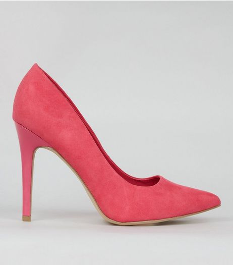 Wide Fit Pink Suedette Pointed Court Shoes | New Look