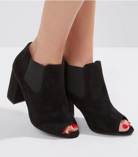 Wide Fit Black Comfort Peep Toe Chelsea Boots | New Look
