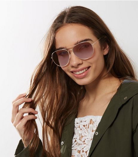 Gold Pilot Sunglasses | New Look