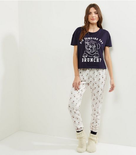 Tall Navy Pug Slogan Pyjama Set | New Look