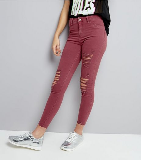 Dark Purple Ripped Skinny Jenna Jeans | New Look