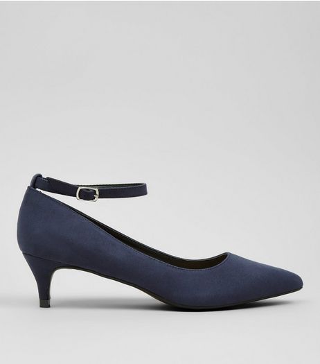 Navy Suedette Mid Heel Ankle Strap Court Shoes | New Look