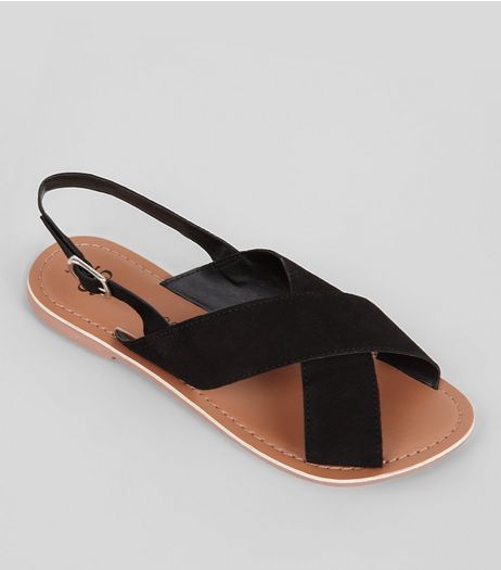 Teens Black Suede Cross Front Sandals | New Look