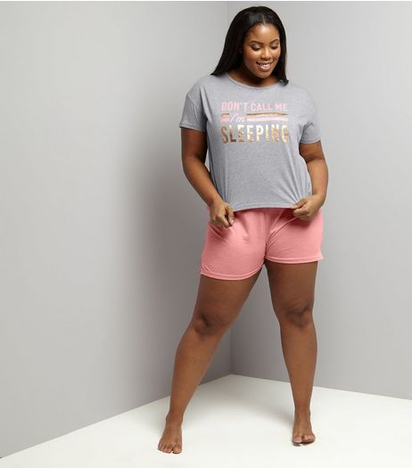 Curves Pink Don't Call Me I'm Sleeping Pyjama Set | New Look