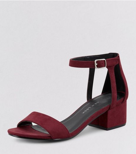 Teens Dark Red Suedette Ankle Strap Block Heels | New Look