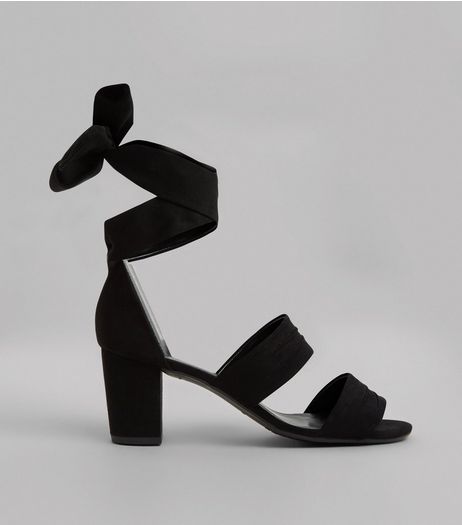 Teens Black Suedette Tie Up Ankle Strap Heels | New Look