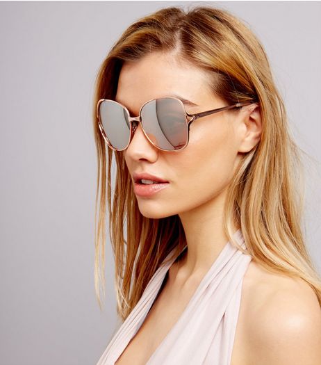 Rose Gold Oversized Cut Out Side Sunglasses | New Look