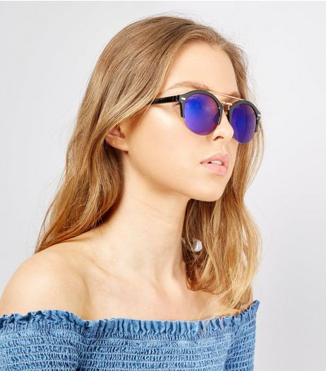 Black Double Bar Mirrored Sunglasses | New Look