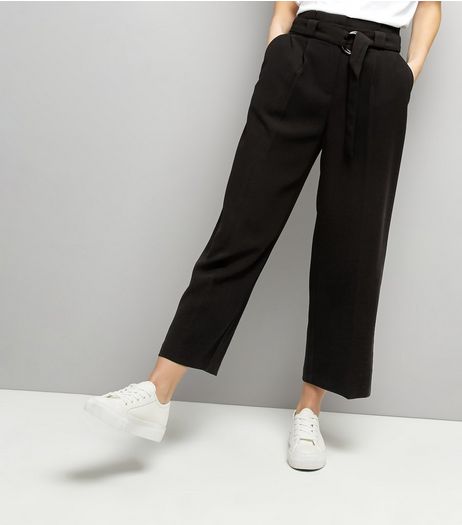 Black Hoop Belt Wide Leg Trousers | New Look