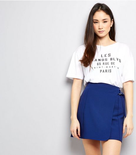 Blue Wrap Front D Ring Mini Skirt | New Look