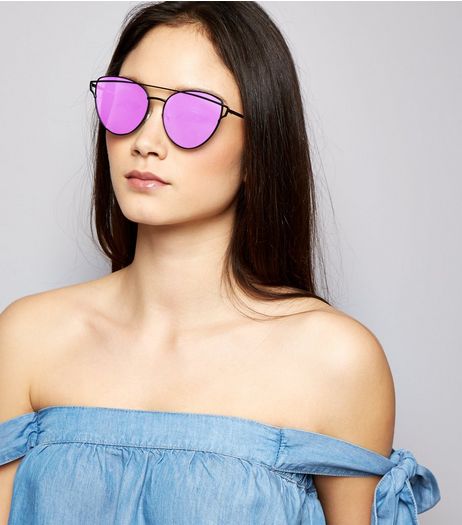 Black Tinted Bar Front Sunglasses | New Look