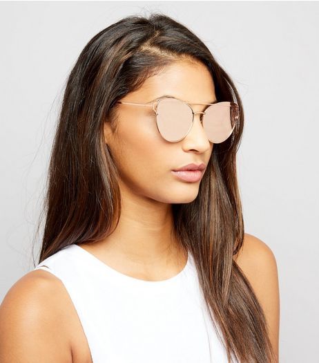 Rose Gold Bar Top Sunglasses | New Look