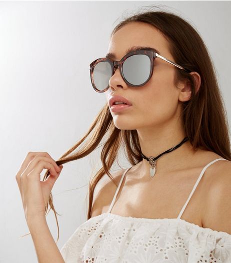 Brown Tortoiseshell Mirror Lense Sunglasses | New Look