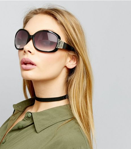 Black Filigree Side Sunglasses | New Look