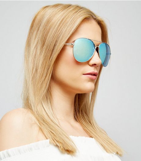 Blue Mirrored Pilot Sunglasses | New Look
