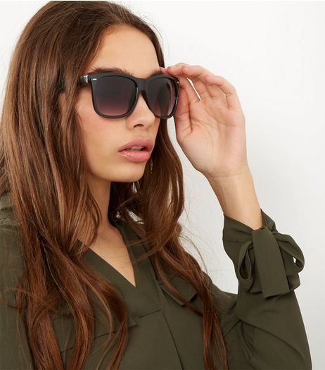 Black Retro Square Sunglasses | New Look