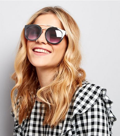 Black Double Metal Bar Sunglasses | New Look