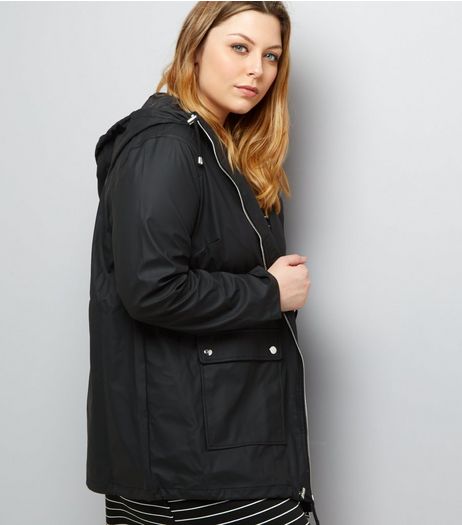 Curves Black Matte Rain Coat | New Look