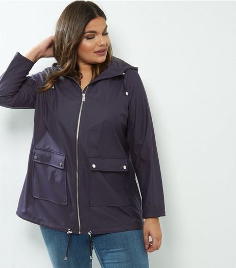 Curves Navy Matte Rain Coat | New Look