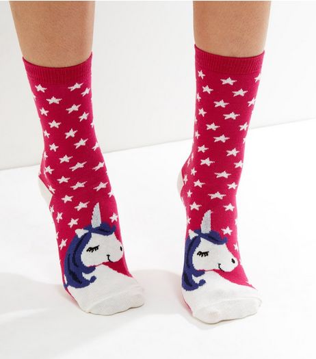 Red Unicorn Print Socks | New Look