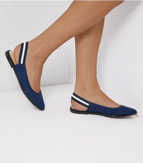 Navy Contrast Elasticated Sling Black Pointed Pumps | New Look