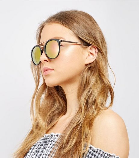 Black Round Double Bar Sunglasses | New Look