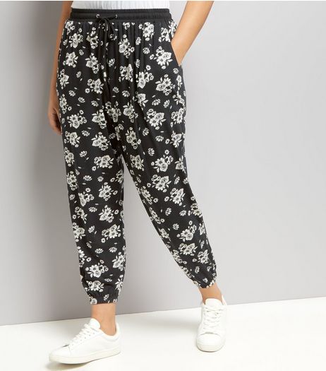 Curves Black Floral Joggers | New Look