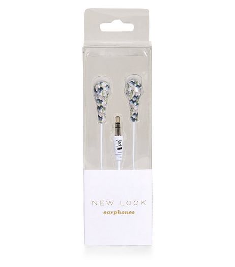 White Tropical Print Earphones | New Look