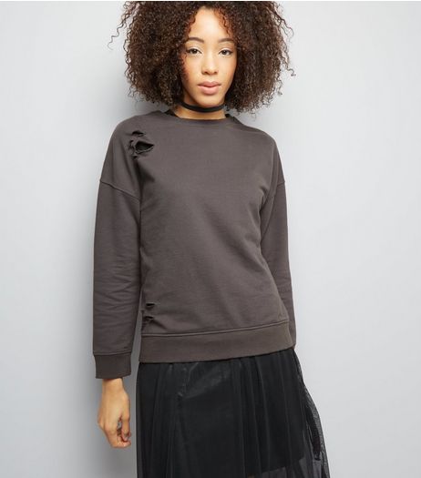 Dark Grey Long Sleeve Sweater | New Look