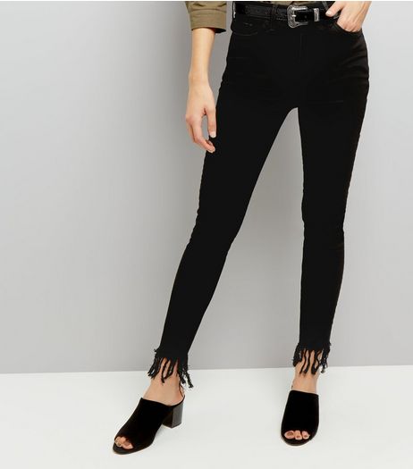 Black Flared Fray Hem Skinny Jeans | New Look