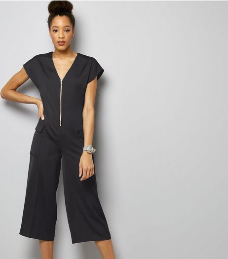 Navy Sateen Zip Front Utility Jumpsuit | New Look