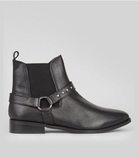 Black Leather Studded Ring Trim Chelsea Boots | New Look