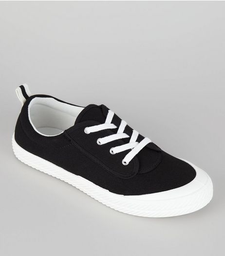 Black Textured Contrast Sole Trainers | New Look