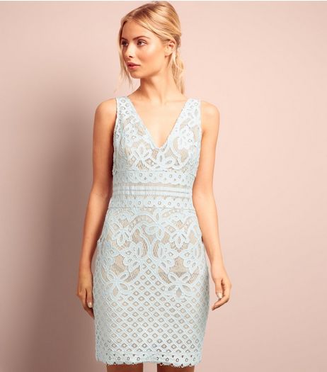 Pale Blue Lace V Neck Bodycon Dress | New Look