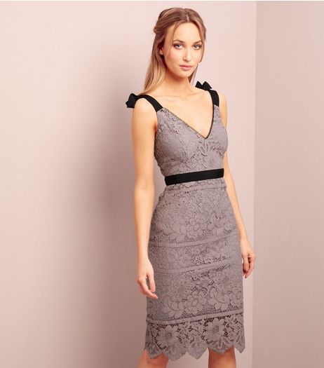 Mink Premium Lace Tie Strap Trim Dress | New Look