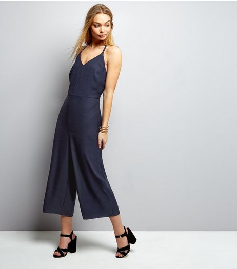 Navy Strappy Culotte Jumpsuit | New Look